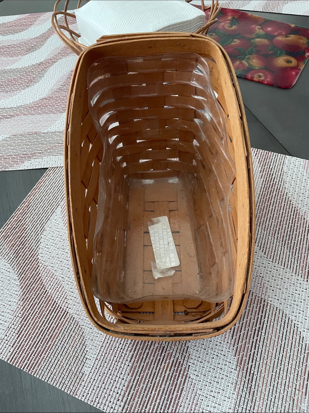 Longaberger Natural Brown Woven Bread Basket with Clear Liner